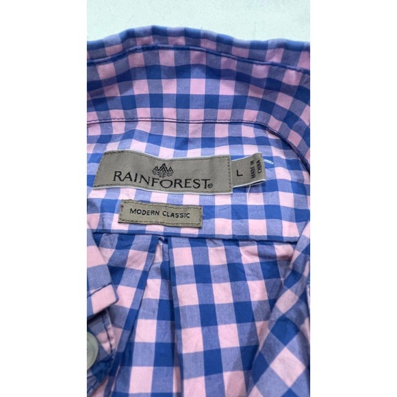 Rainforest Men's Sz L Gingham Check Button Down Shirt Modern Classic Long Sleeve - Picture 7 of 10